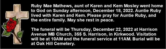 Funeral Announcement-Ruby Mae Mathews